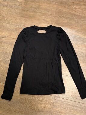GAP Black Ribbed Long-Sleeve Top with Front Keyhole